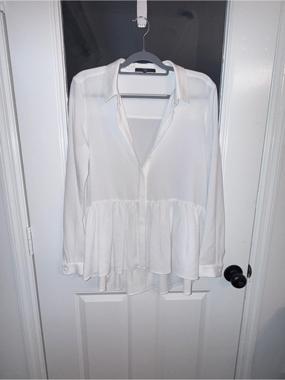 Women's White Peplum Button-Down Blouse